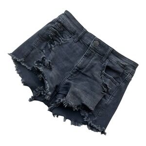 American Eagle Distressed Cut off Black Denim Shorts Womens 4 Next Level Stretch